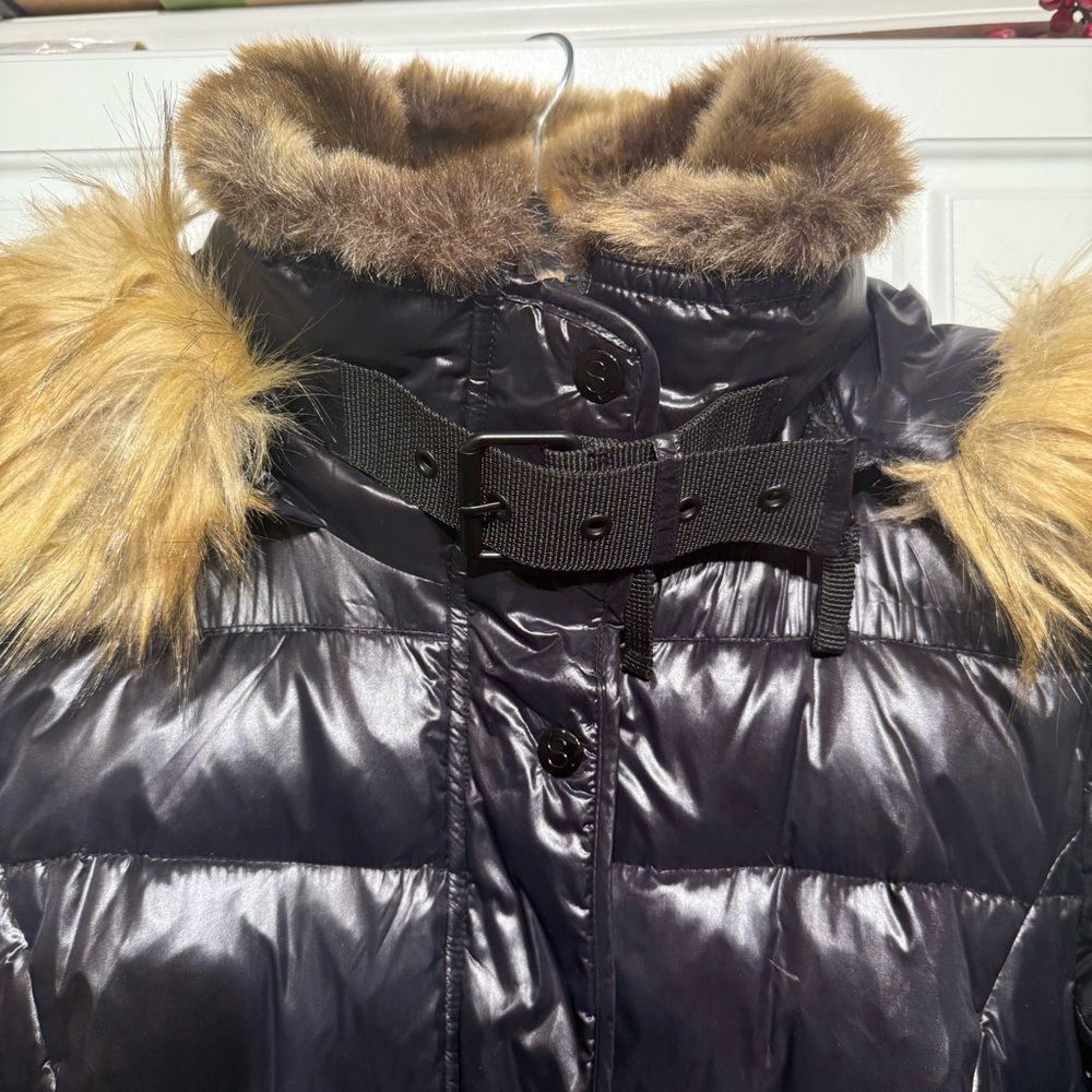 NWOT S13 Chelsea Women's Black Shiny Puffer Jacket with Faux Fur Trim - Picture 13 of 16